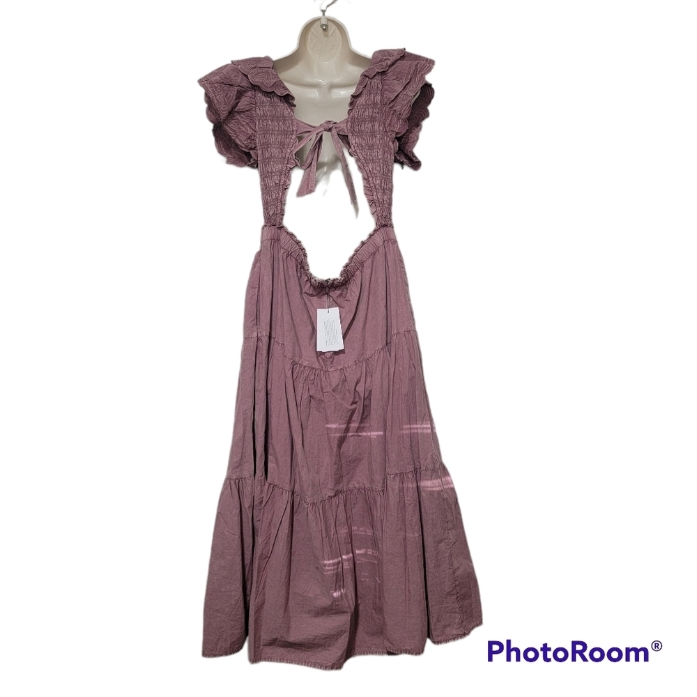 Sea New York Heidi Flutter Sleeve Tiered Dress‎ Midi Open Back Rose Women's 10 - Picture 7 of 15